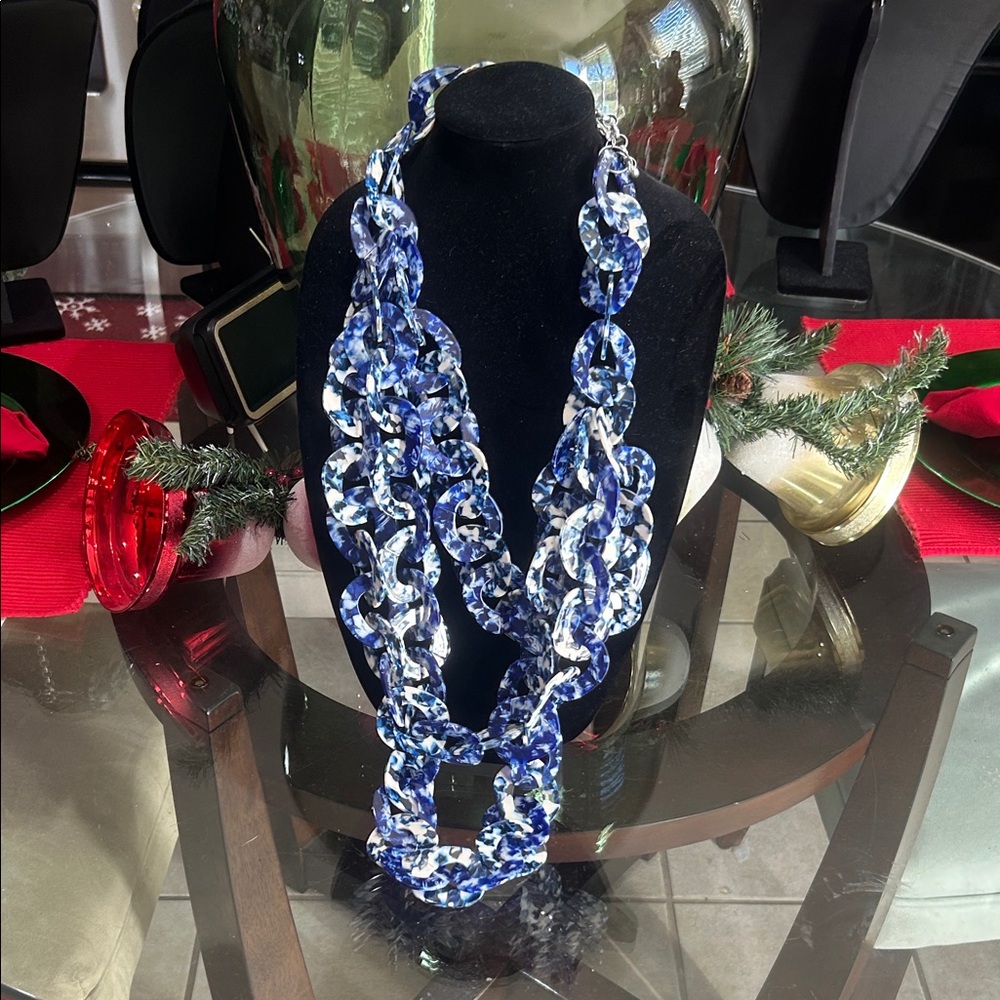Sassy Jones Zara Blue and White Chain Necklace